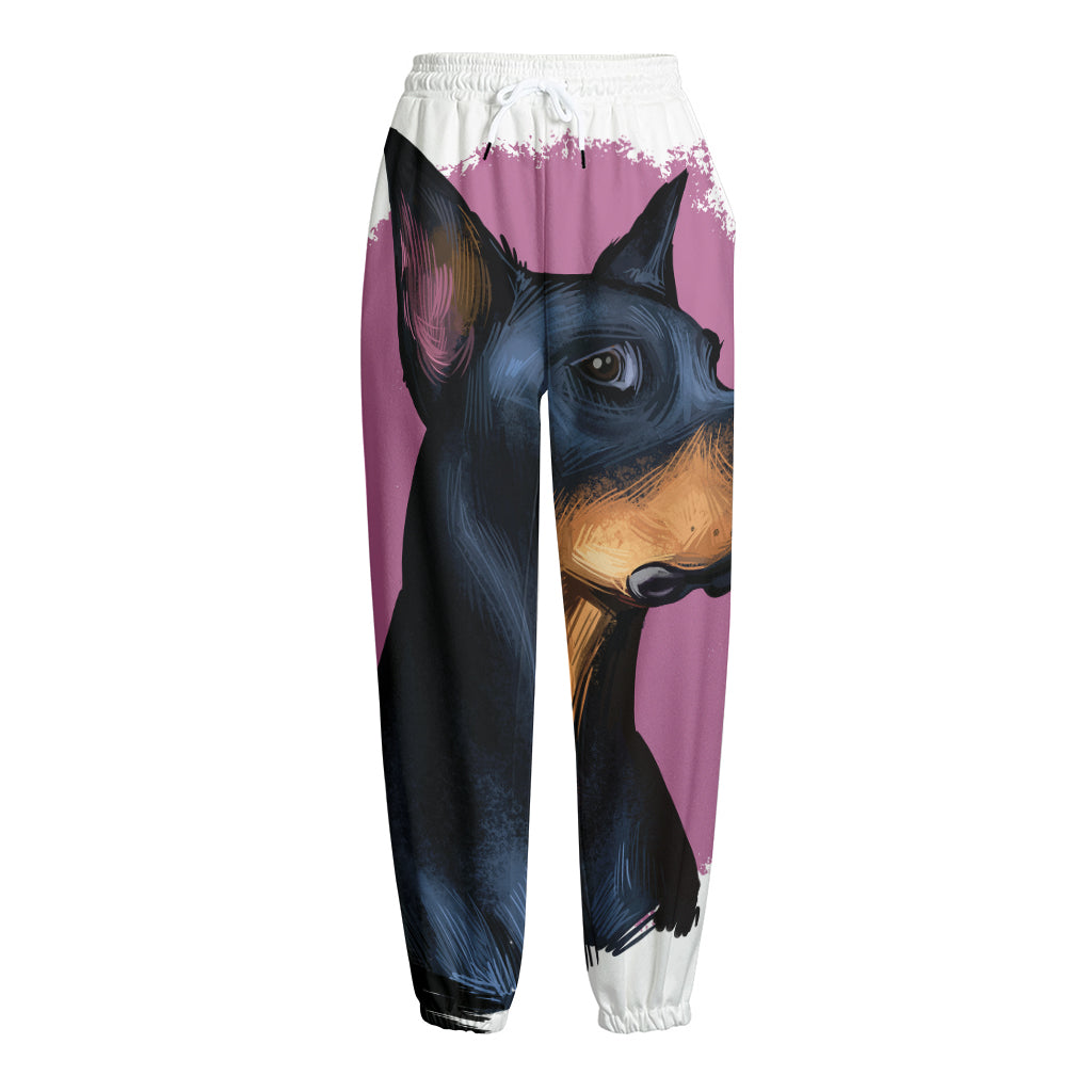 Dobermann Portrait Print Fleece Lined Knit Pants