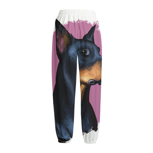 Dobermann Portrait Print Fleece Lined Knit Pants