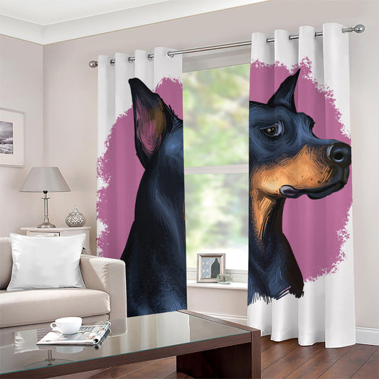 Dobermann Portrait Print Grommet Curtains