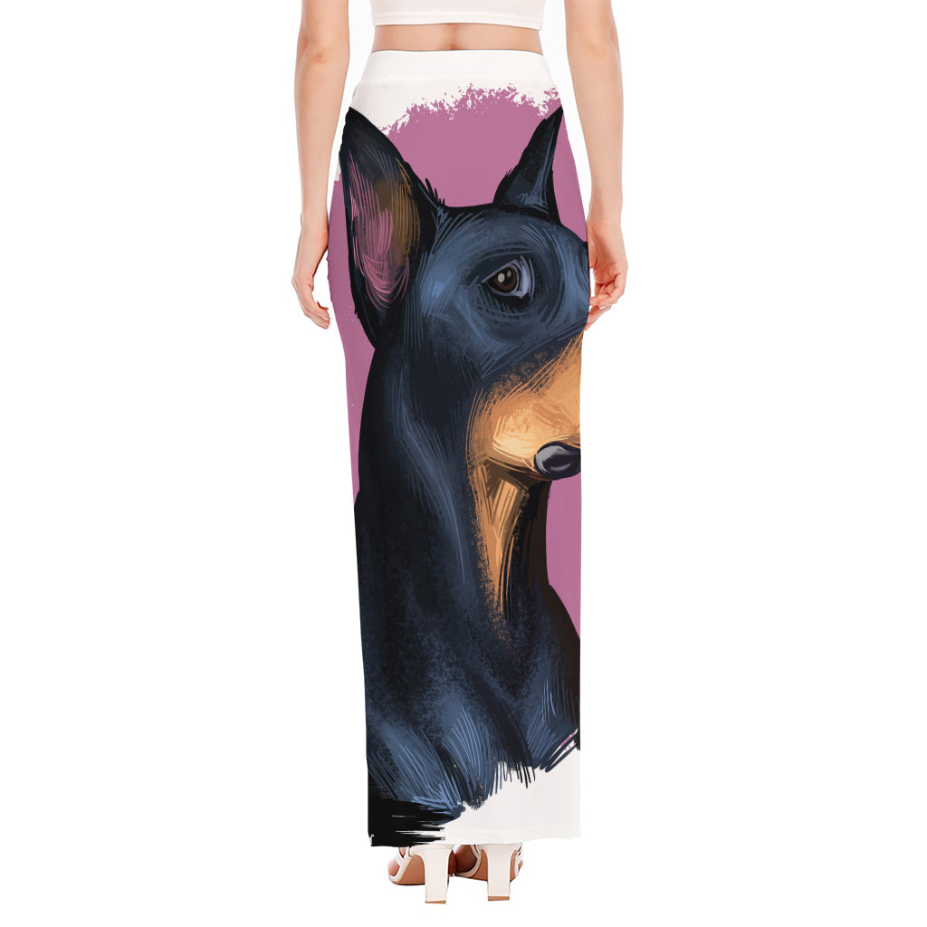 Dobermann Portrait Print High Slit Maxi Skirt