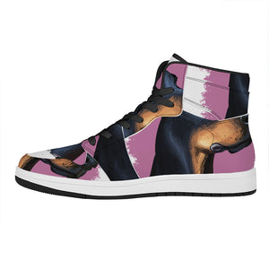 Dobermann Portrait Print High Top Leather Sneakers