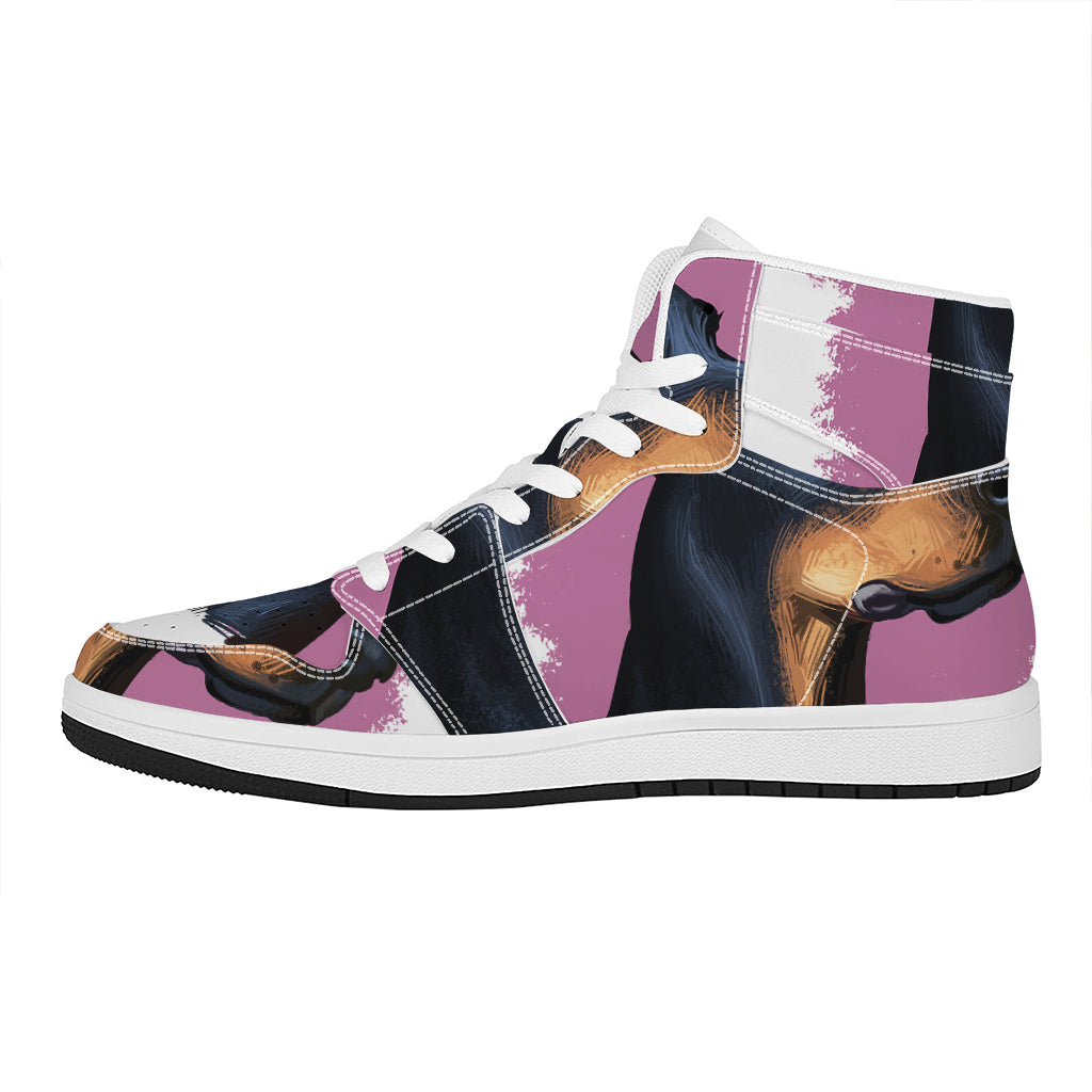 Dobermann Portrait Print High Top Leather Sneakers