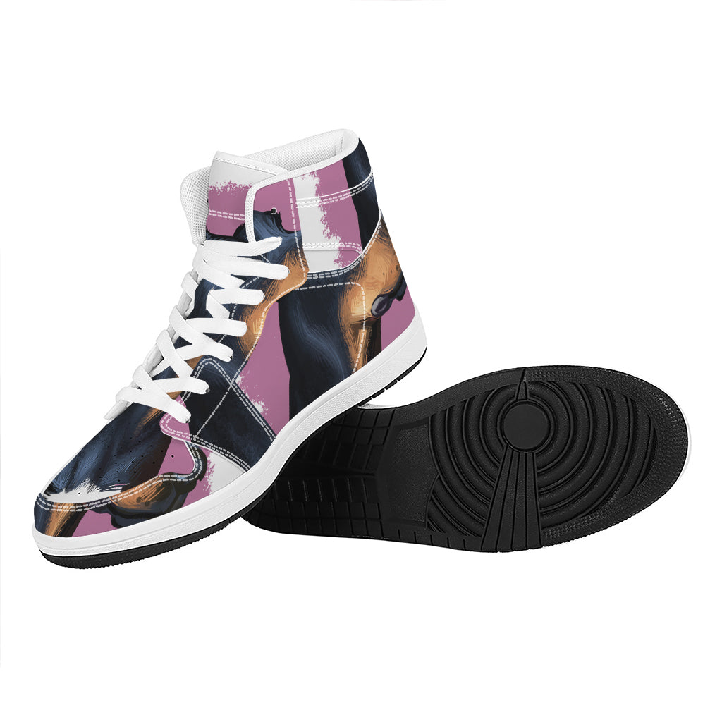 Dobermann Portrait Print High Top Leather Sneakers