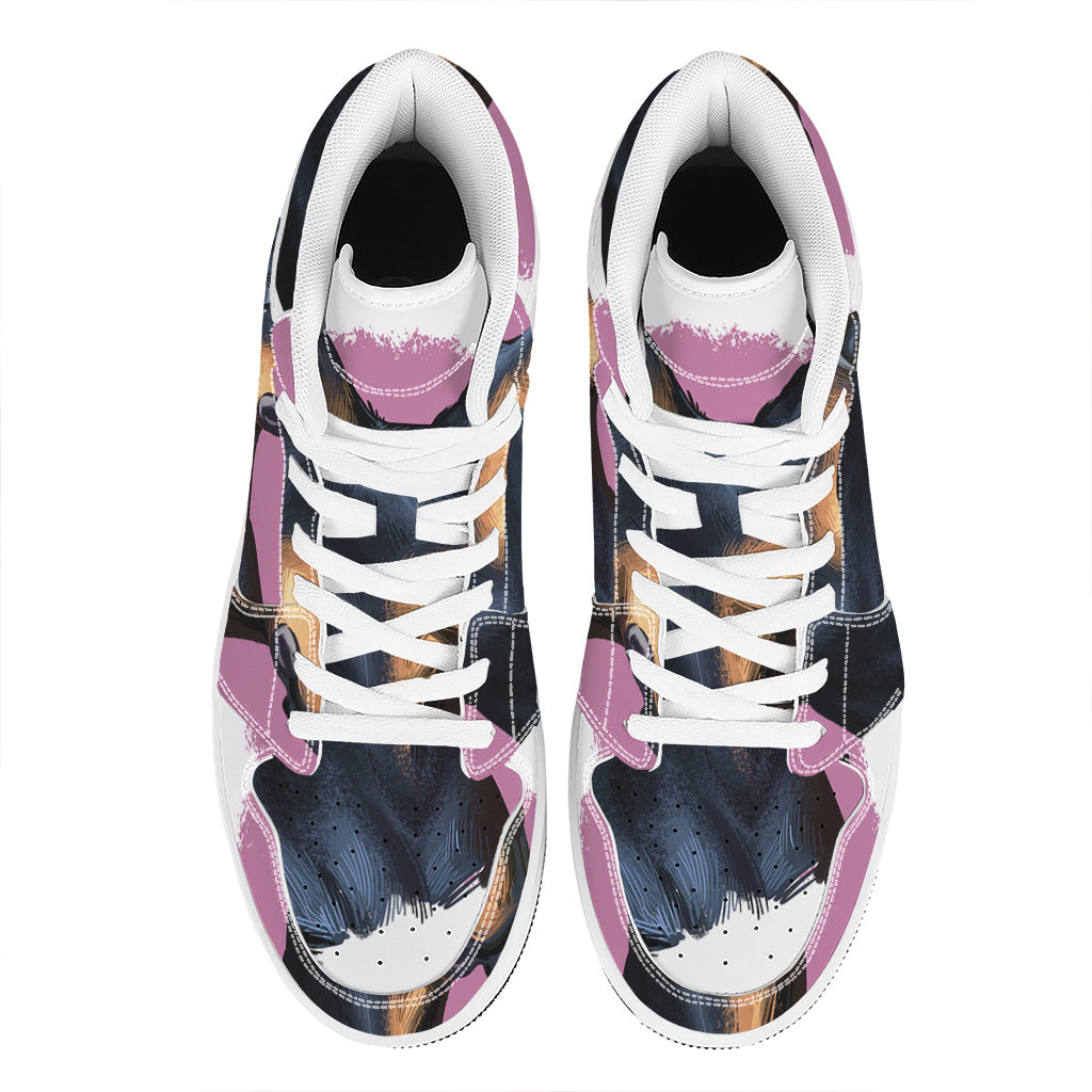 Dobermann Portrait Print High Top Leather Sneakers