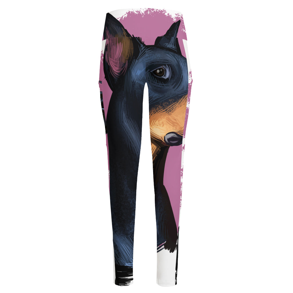 Dobermann Portrait Print High-Waisted Pocket Leggings