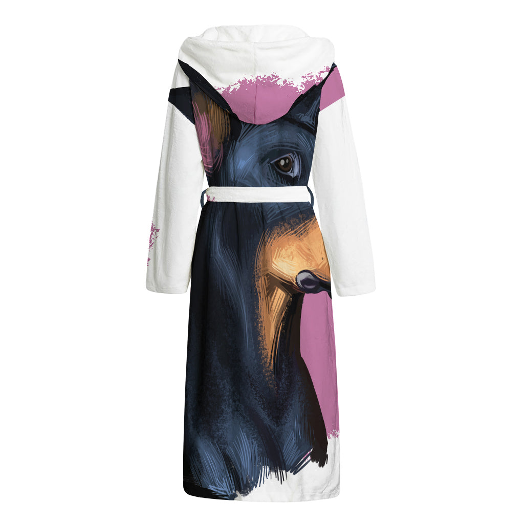 Dobermann Portrait Print Hooded Bathrobe