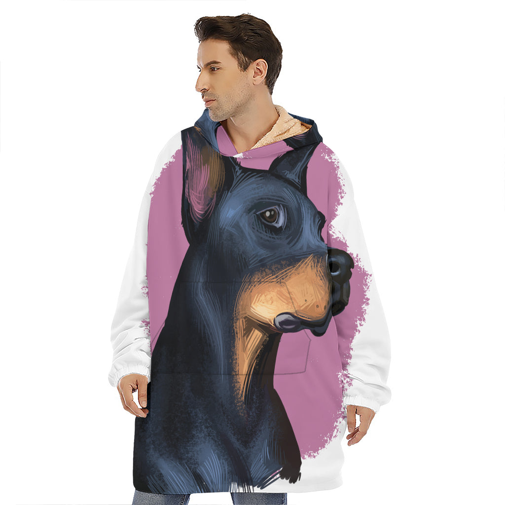 Dobermann Portrait Print Hoodie Blanket