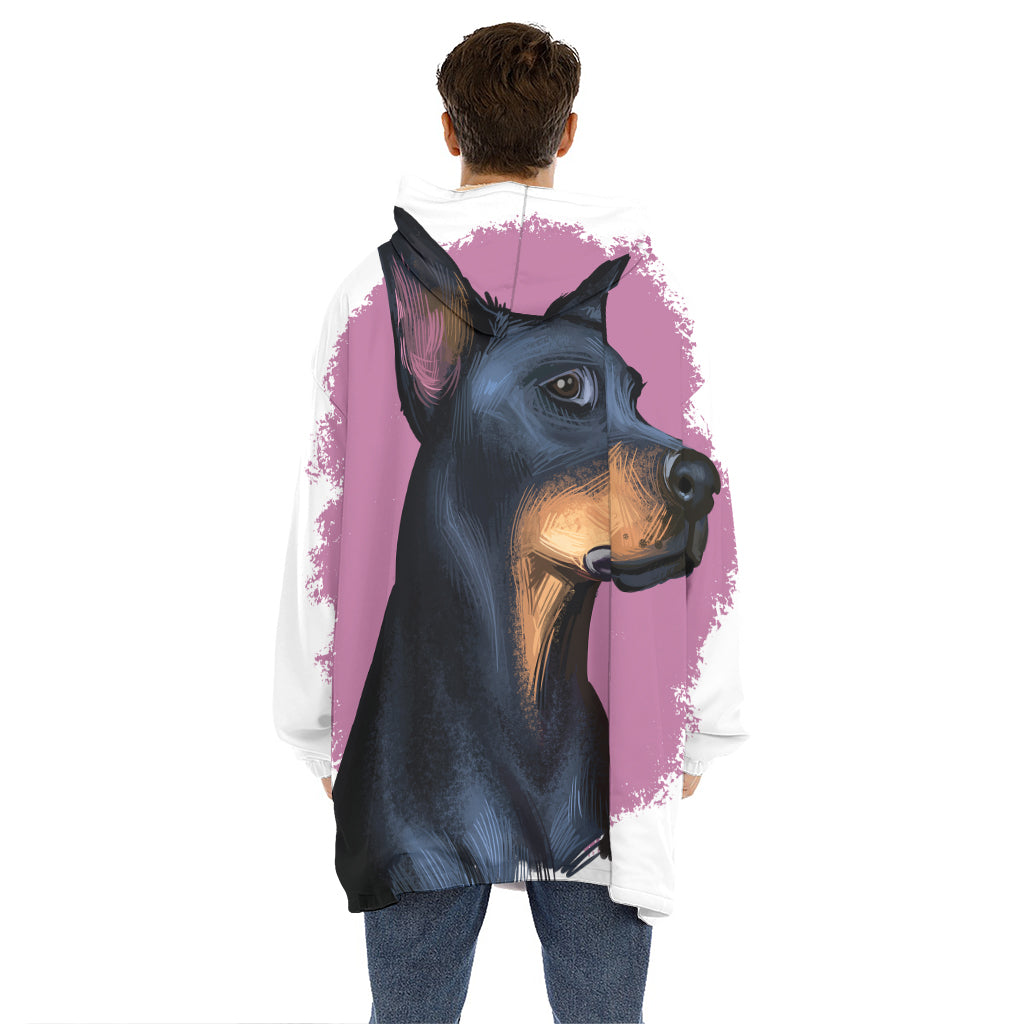 Dobermann Portrait Print Hoodie Blanket