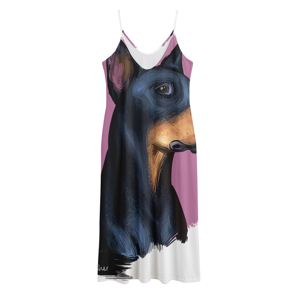 Dobermann Portrait Print Jersey Midi Cami Dress