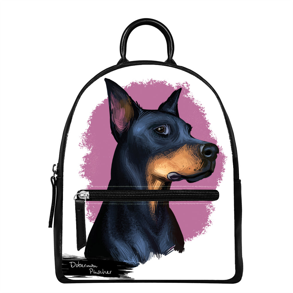 Dobermann Portrait Print Leather Backpack