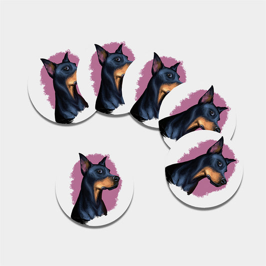 Dobermann Portrait Print Leather Coaster Set