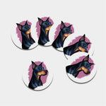 Dobermann Portrait Print Leather Coaster Set