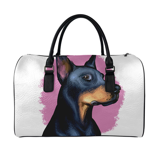 Dobermann Portrait Print Leather Duffle Bag