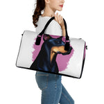 Dobermann Portrait Print Leather Duffle Bag