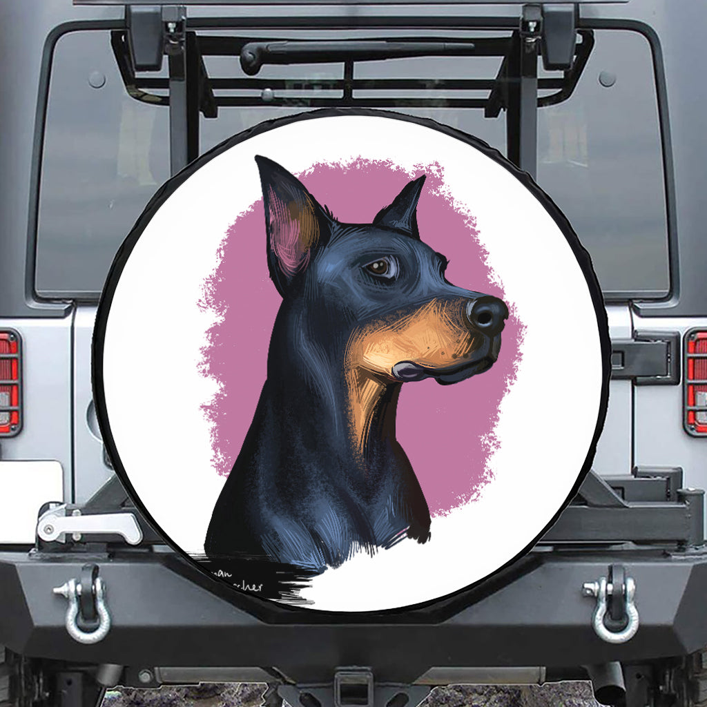 Dobermann Portrait Print Leather Spare Tire Cover