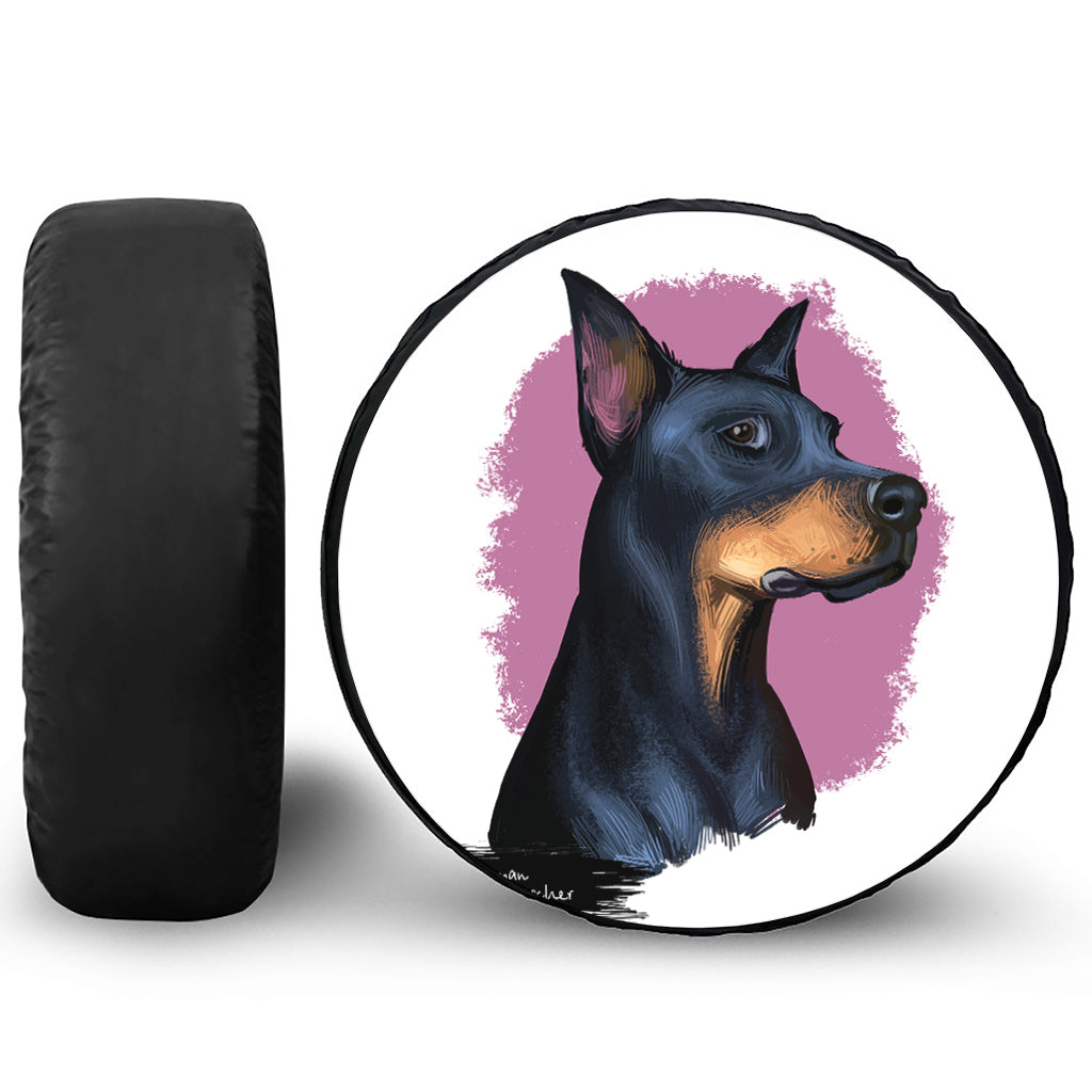 Dobermann Portrait Print Leather Spare Tire Cover