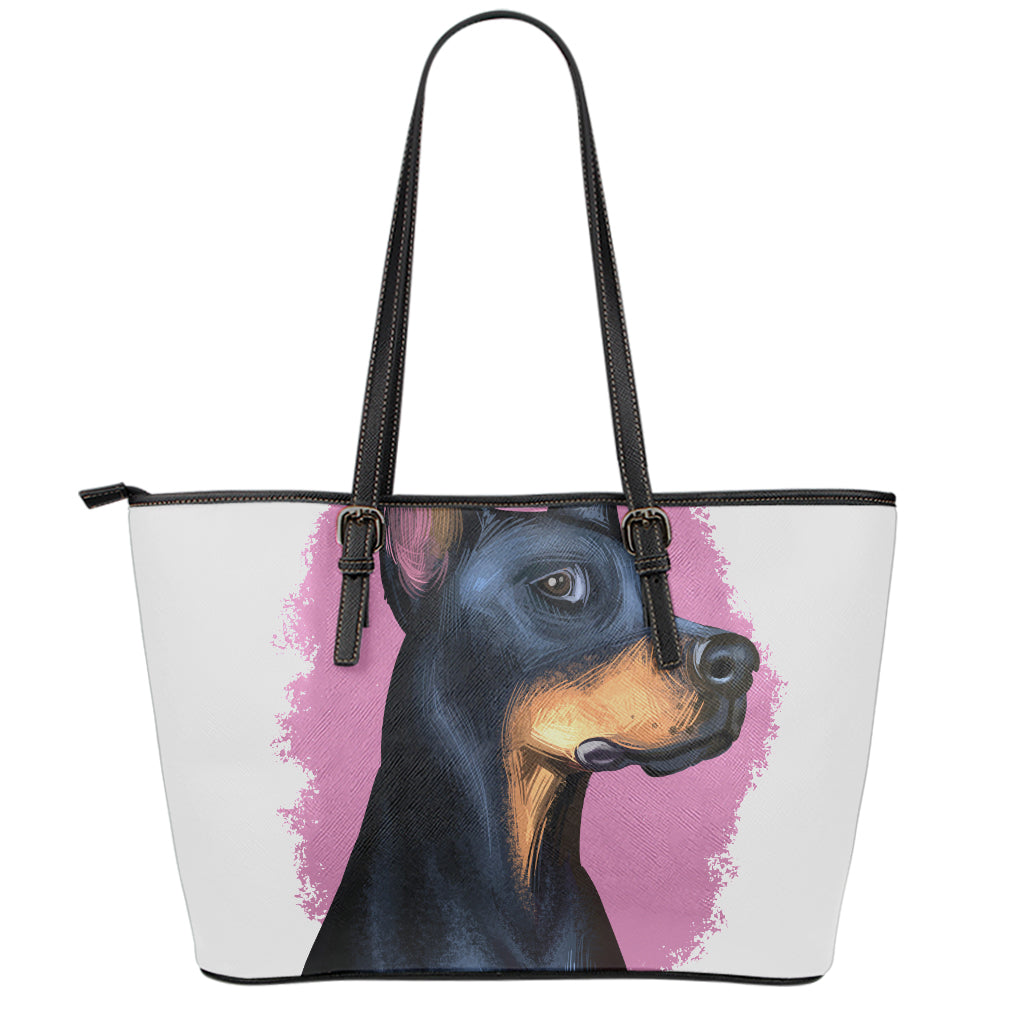 Dobermann Portrait Print Leather Tote Bag