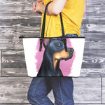 Dobermann Portrait Print Leather Tote Bag