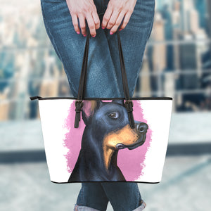 Dobermann Portrait Print Leather Tote Bag