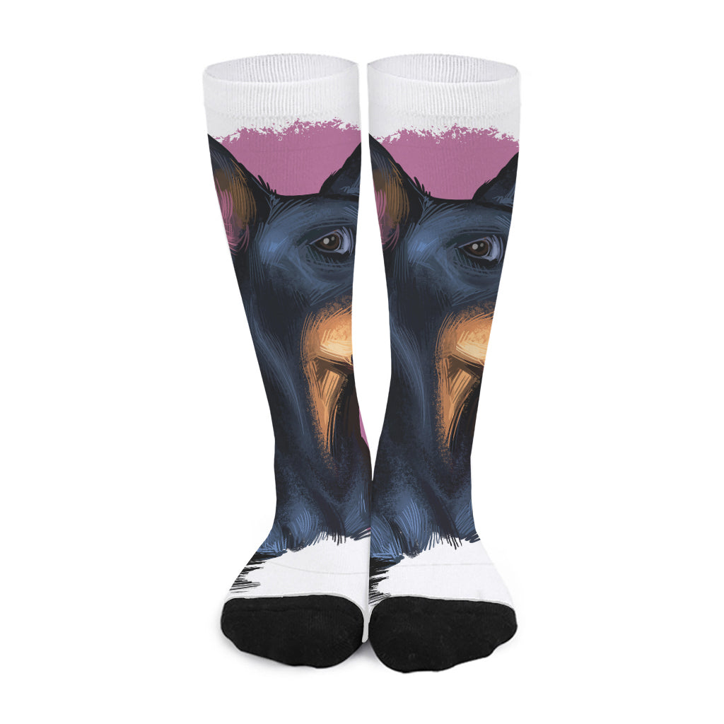 Dobermann Portrait Print Long Socks