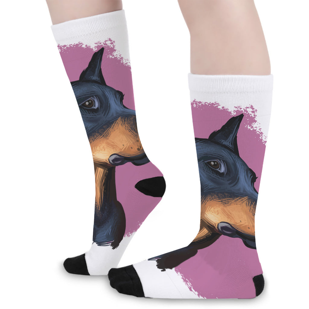 Dobermann Portrait Print Long Socks