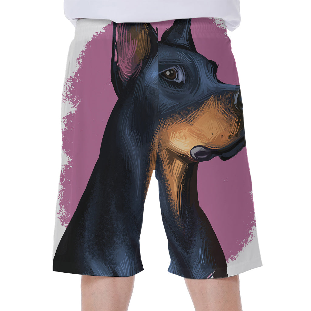 Dobermann Portrait Print Men's Beach Shorts