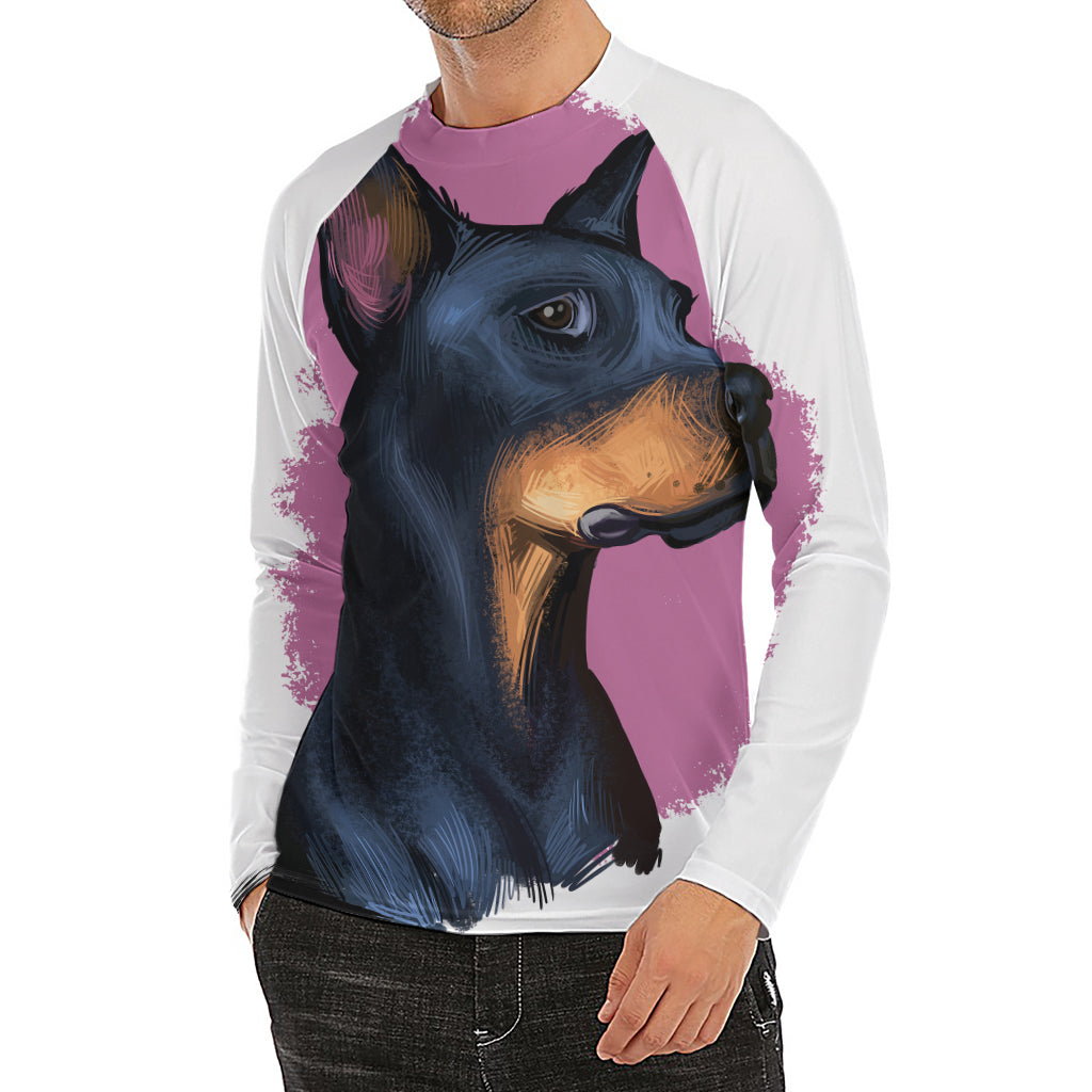 Dobermann Portrait Print Men's Long Sleeve Rash Guard