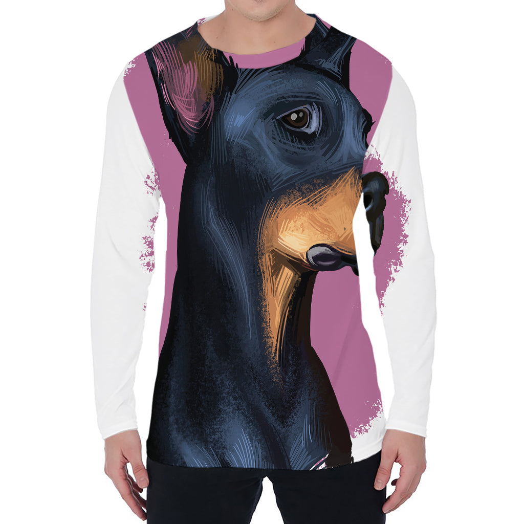 Dobermann Portrait Print Men's Long Sleeve T-Shirt