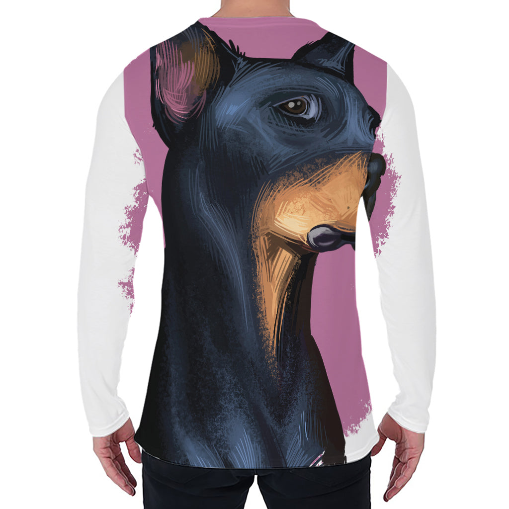 Dobermann Portrait Print Men's Long Sleeve T-Shirt