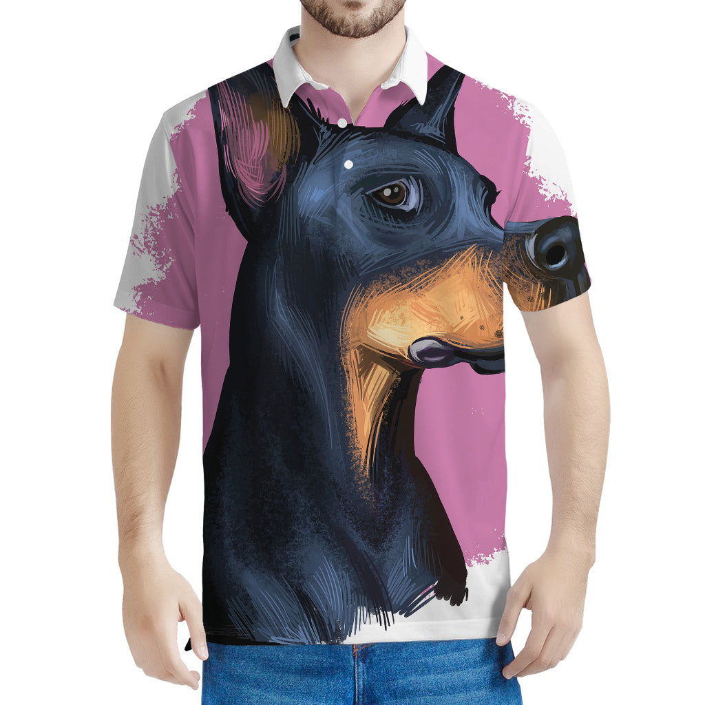 Dobermann Portrait Print Men's Polo Shirt