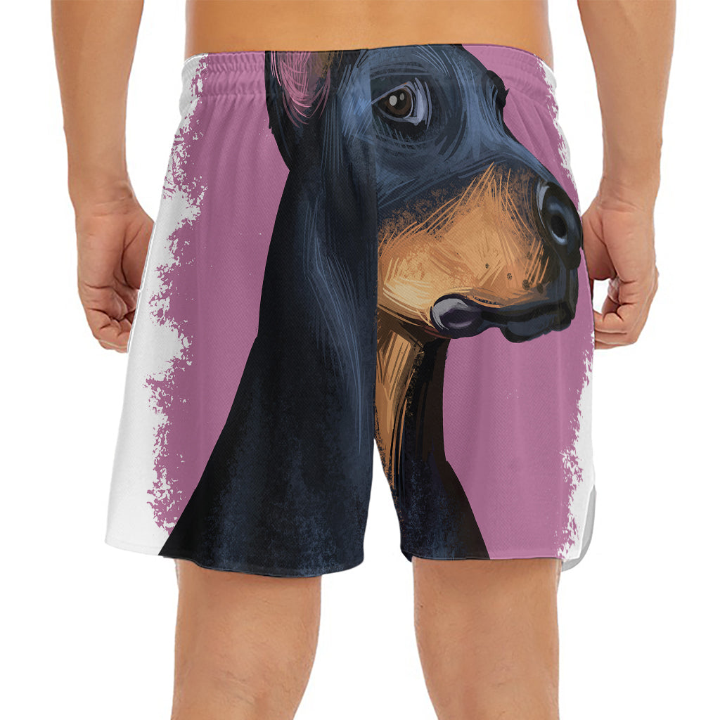 Dobermann Portrait Print Men's Split Running Shorts