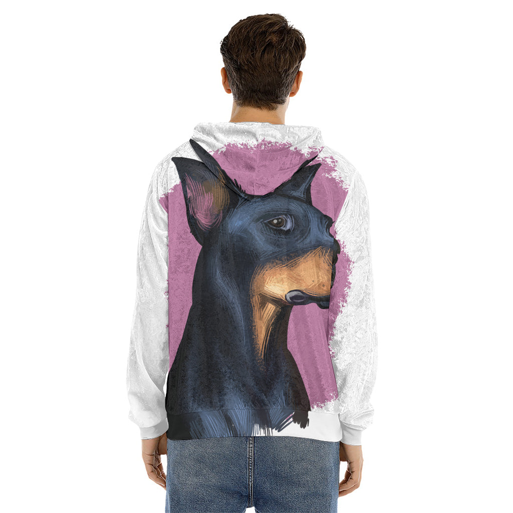 Dobermann Portrait Print Men's Velvet Pullover Hoodie