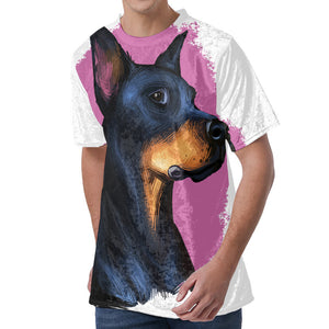 Dobermann Portrait Print Men's Velvet T-Shirt