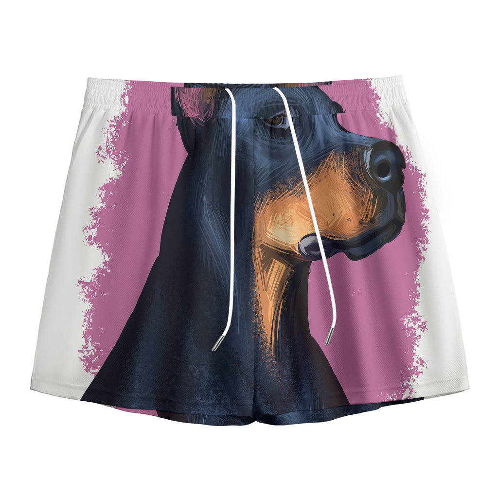 Dobermann Portrait Print Mesh Shorts