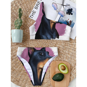 Dobermann Portrait Print One Shoulder Bikini Top