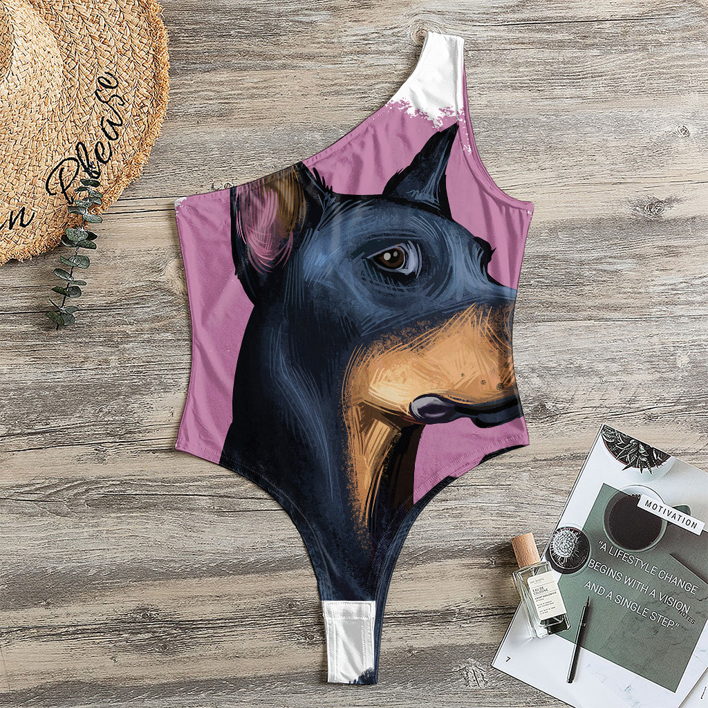 Dobermann Portrait Print One Shoulder Bodysuit