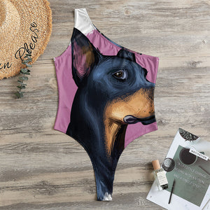 Dobermann Portrait Print One Shoulder Bodysuit