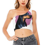 Dobermann Portrait Print One Shoulder Crop Top