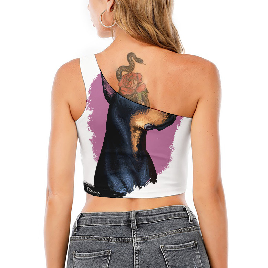 Dobermann Portrait Print One Shoulder Crop Top