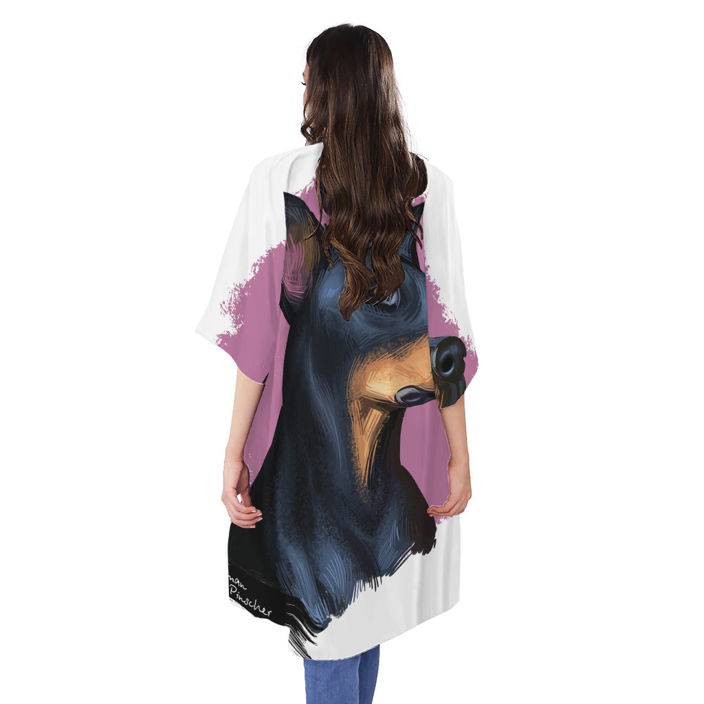 Dobermann Portrait Print Open Front Beach Cover Up