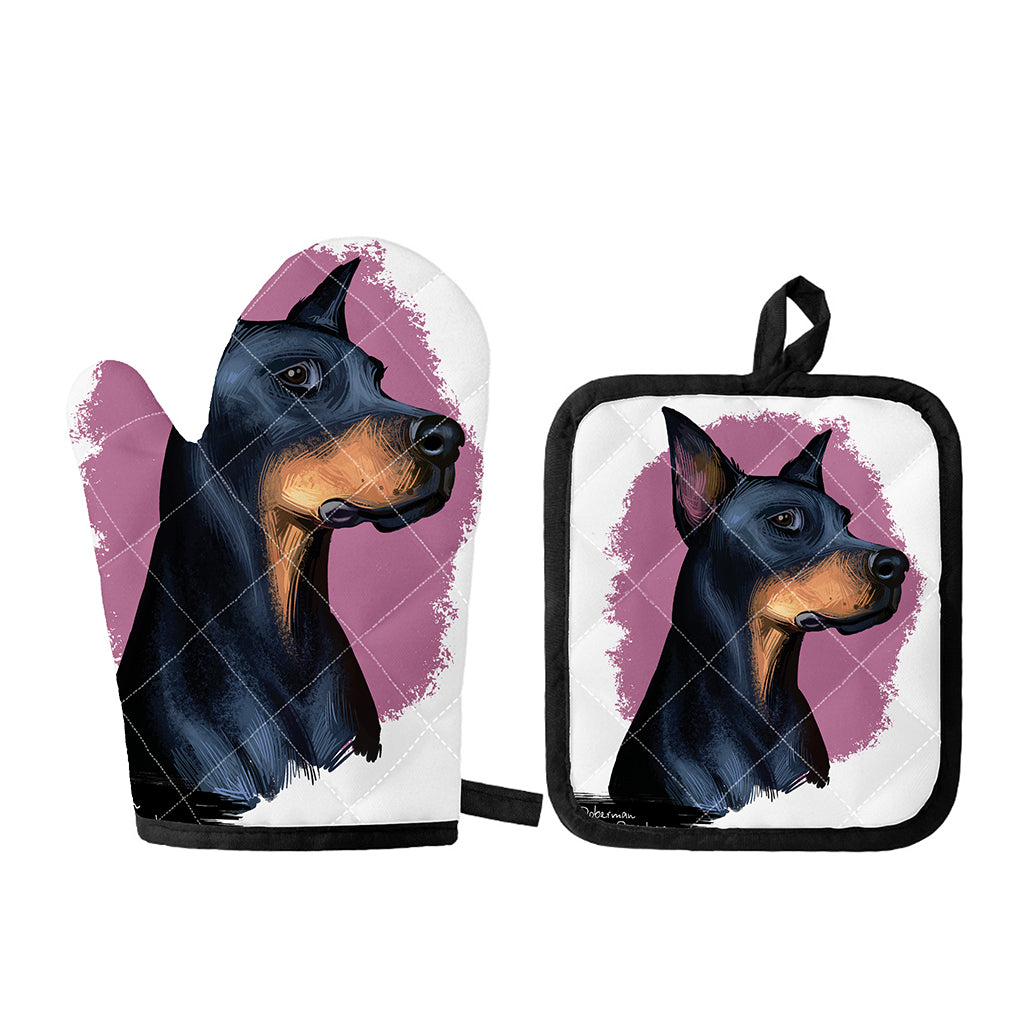 Dobermann Portrait Print Oven Mitt And Pot Holder Set