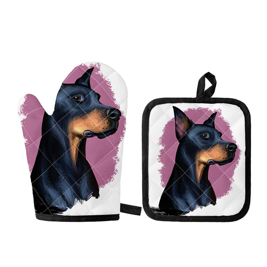 Dobermann Portrait Print Oven Mitt And Pot Holder Set