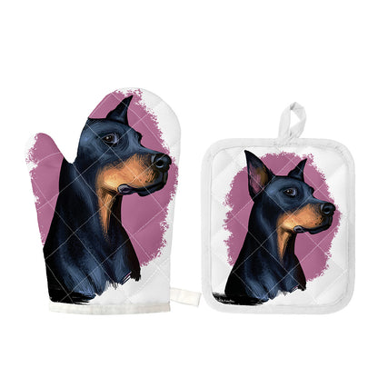 Dobermann Portrait Print Oven Mitt And Pot Holder Set