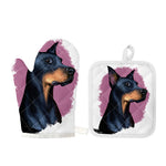 Dobermann Portrait Print Oven Mitt And Pot Holder Set