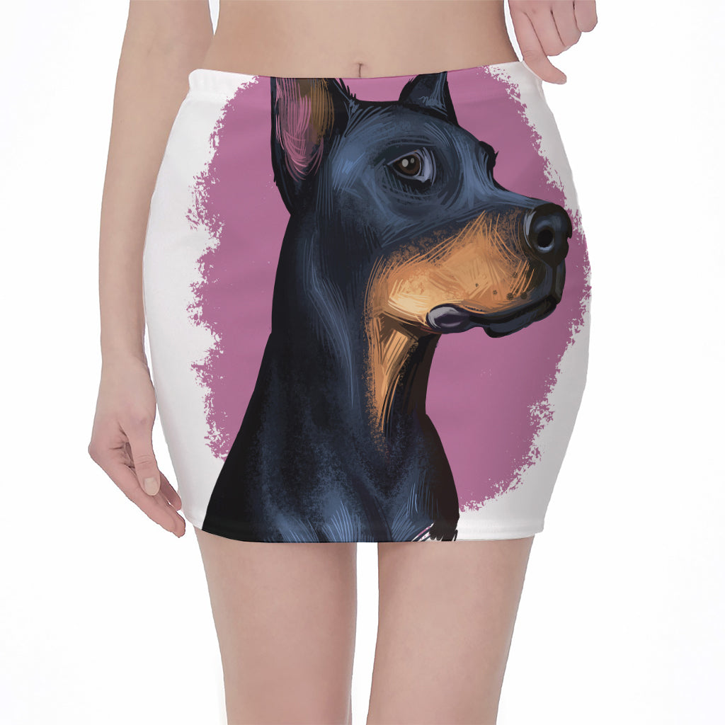 Dobermann Portrait Print Pencil Mini Skirt