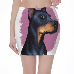 Dobermann Portrait Print Pencil Mini Skirt