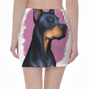 Dobermann Portrait Print Pencil Mini Skirt