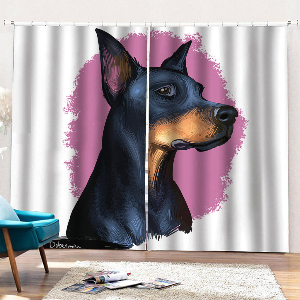 Dobermann Portrait Print Pencil Pleat Curtains