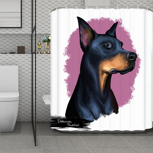 Dobermann Portrait Print Polyester Shower Curtain