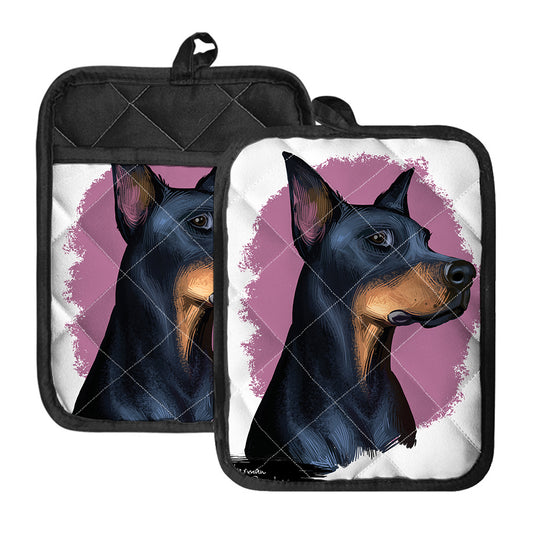 Dobermann Portrait Print Pot Holders With Pocket